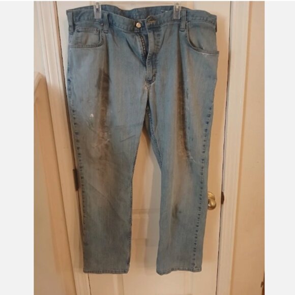 Thrashed Distressed Destroyed Carhartt Denim Jean Pants Size 42/30 - Picture 1 of 10